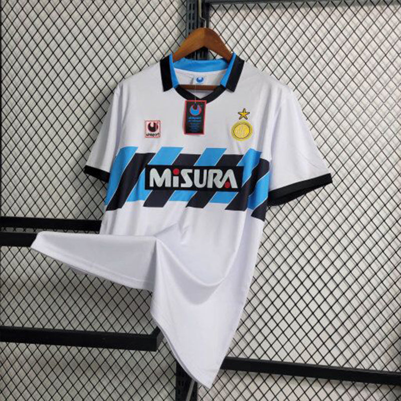 Camisa Inter de Milão Away 1990/91 - Uhisport Retrô Masculina - Branca/Azul