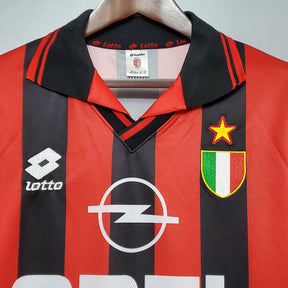 Camisa Milan Home 1996/97 - Lotto Retrô Masculina - Vermelha/Preta