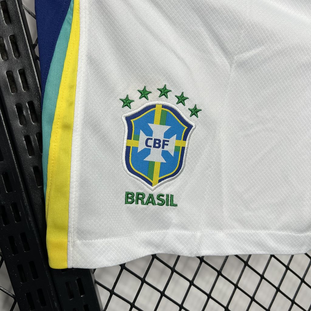 Shorts Seleção Brasil Home 2024/25 - Nike Torcedor Masculina - Branca/Azul