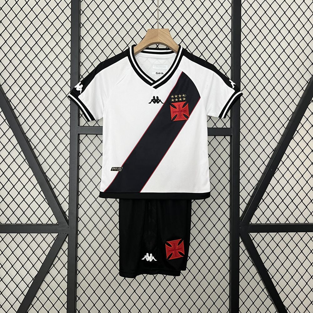 Kit Infantil Vasco Home 2024/25 - Kappa Torcedor - Branca/Preta