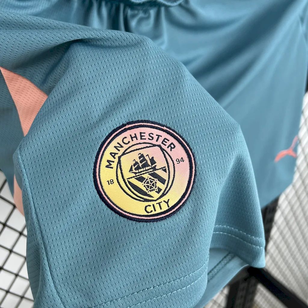 Shorts Manchester City Away 2024/25 - Puma Torcedor Masculina - Azul/Salmão