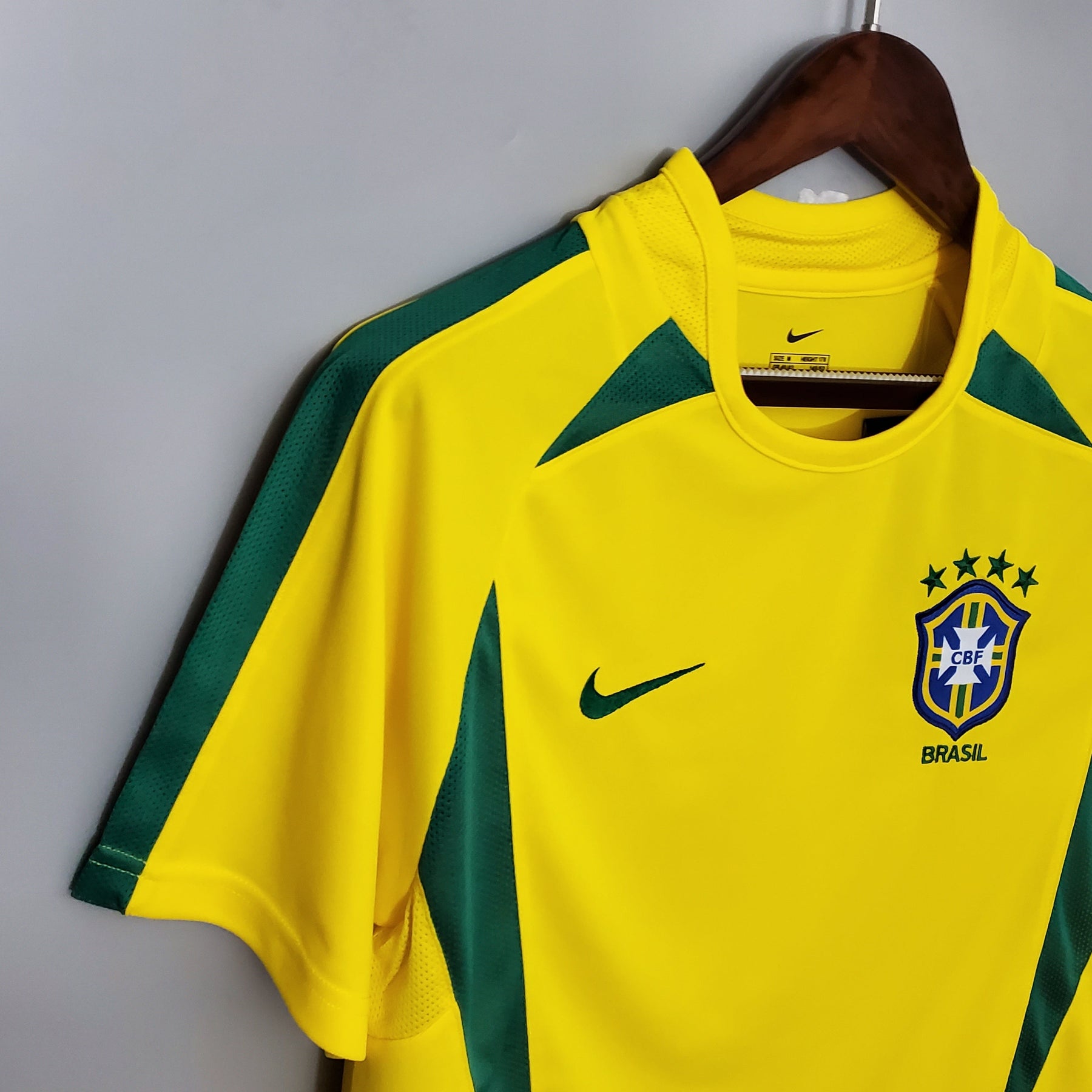 Camisa Seleção Brasil Home 2002 - Nike Retrô Masculina - Amarela/Verde