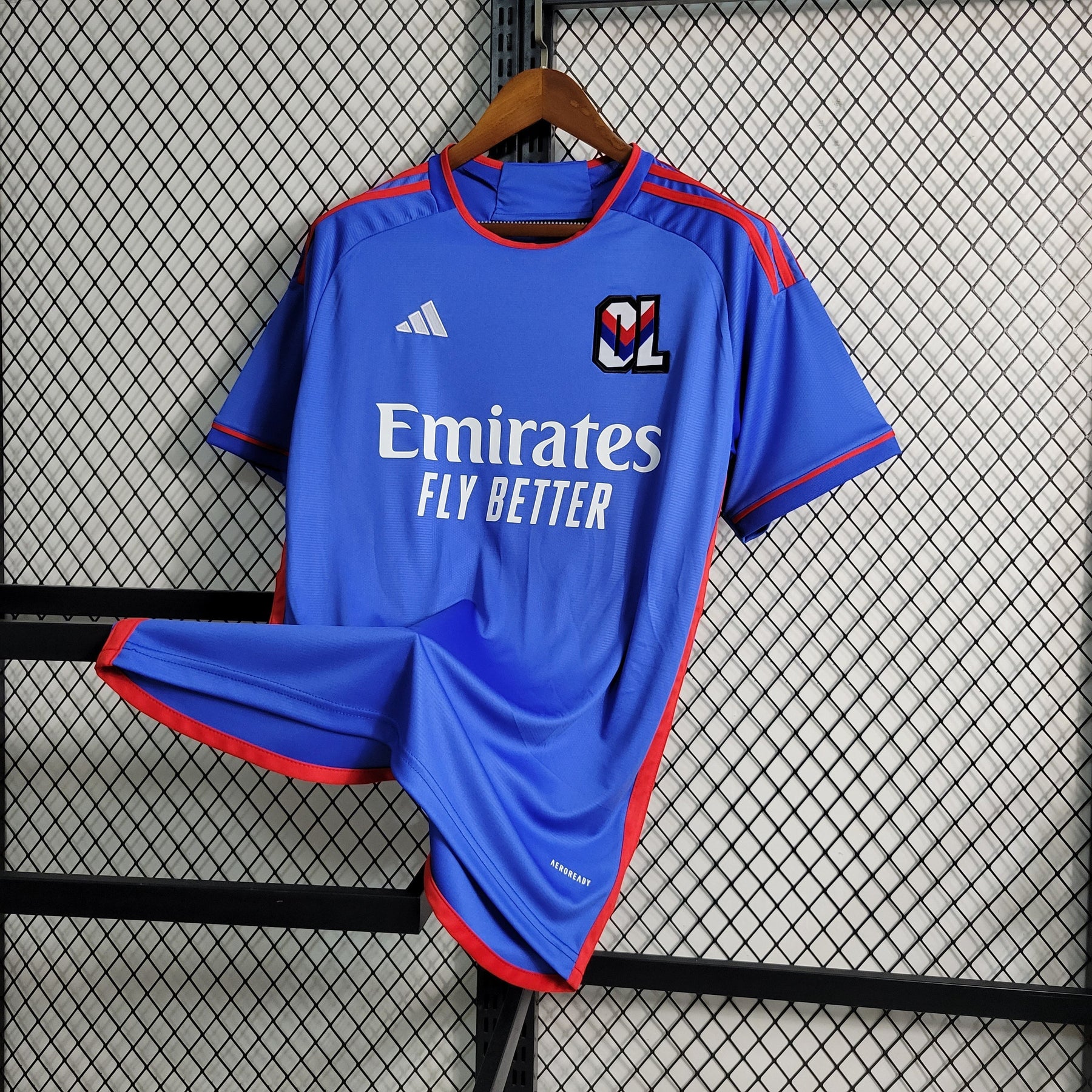 Camisa Lyon Away 2023/24 - Adidas Torcedor Masculina - Azul/Vermelha